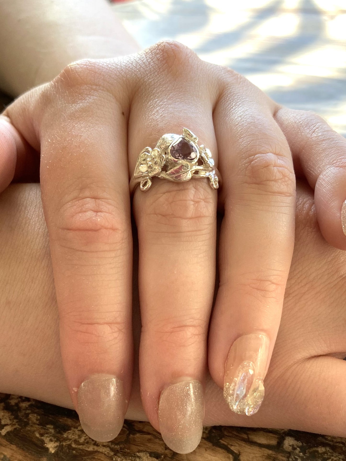 Elvish Amethyst Heart Floral Ring