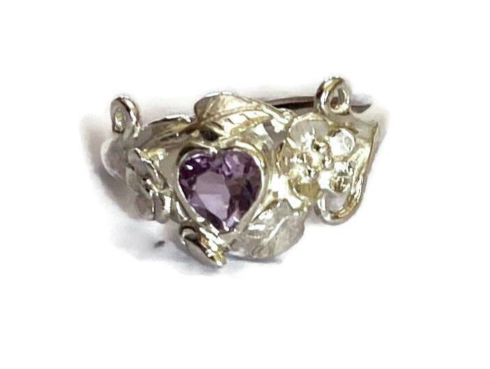 Elvish Amethyst Heart Floral Ring