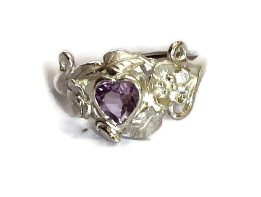 Elvish Amethyst Heart Floral Ring