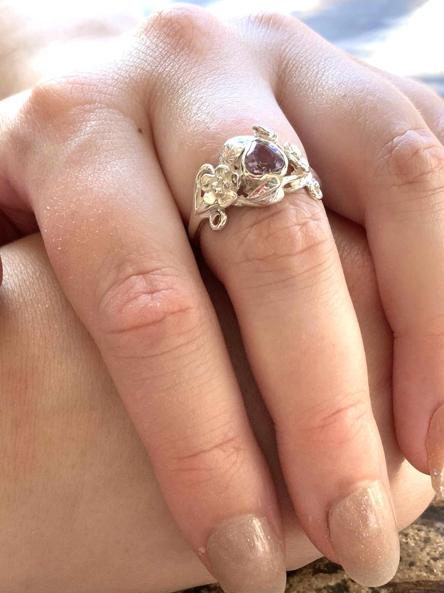 Elvish Amethyst Heart Floral Ring