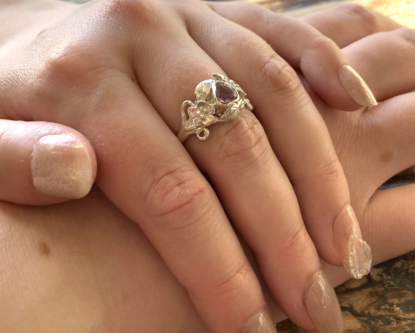 Elvish Amethyst Heart Floral Ring