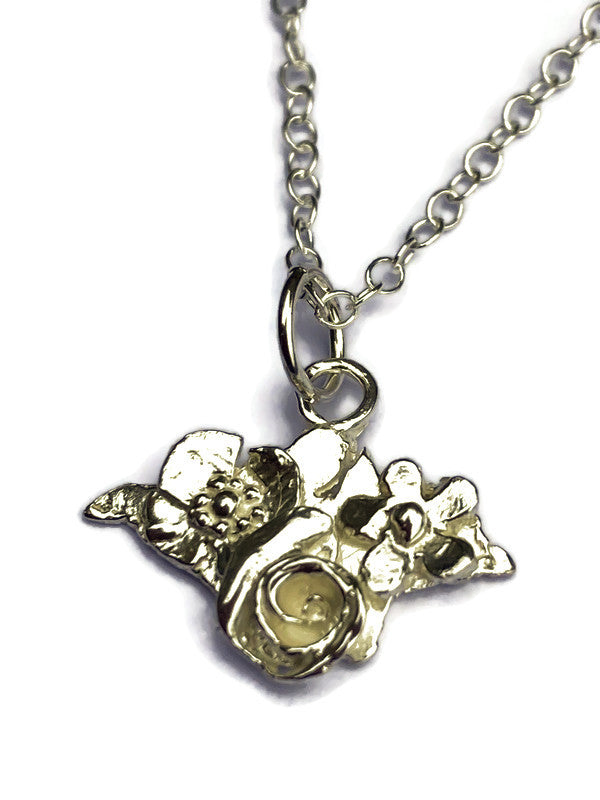 Isle of Wight silver silhouette floral pendant by Kim Styles Jewellery, on white background