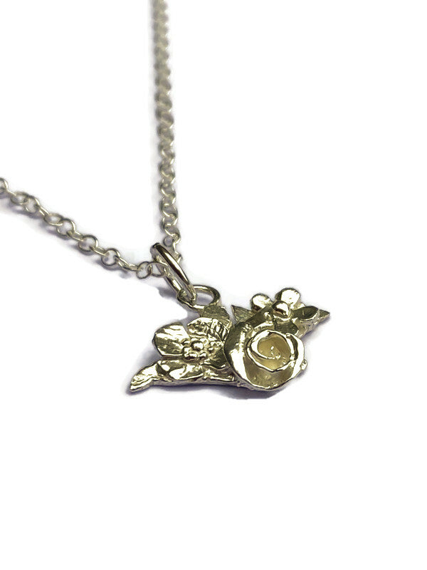 3D floral Isle of Wight silhouette pendant and chain by Kim Styles Jewellery,  on white background