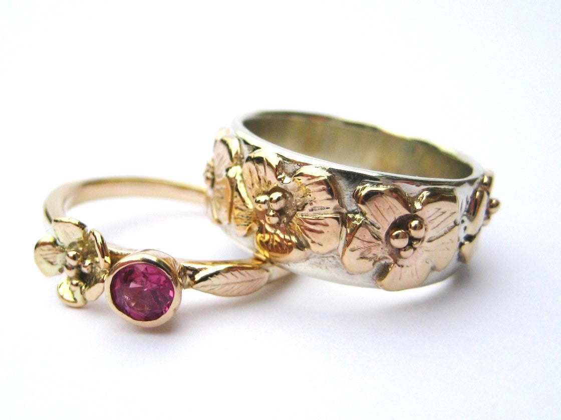 Pink Tourmaline Asymmetrical Floral Gold Ring