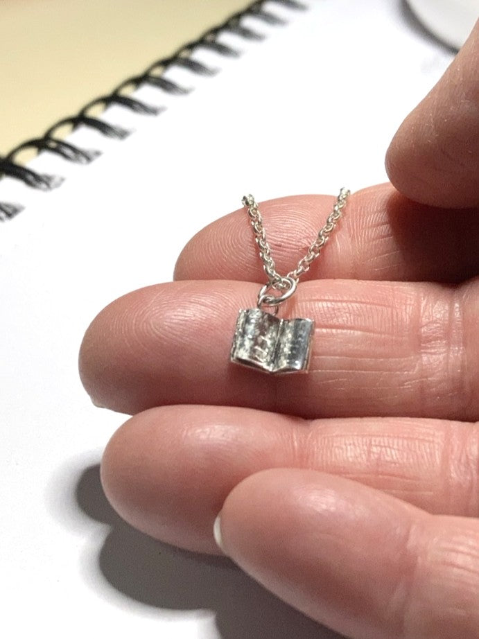 miniature silver pen book pendant