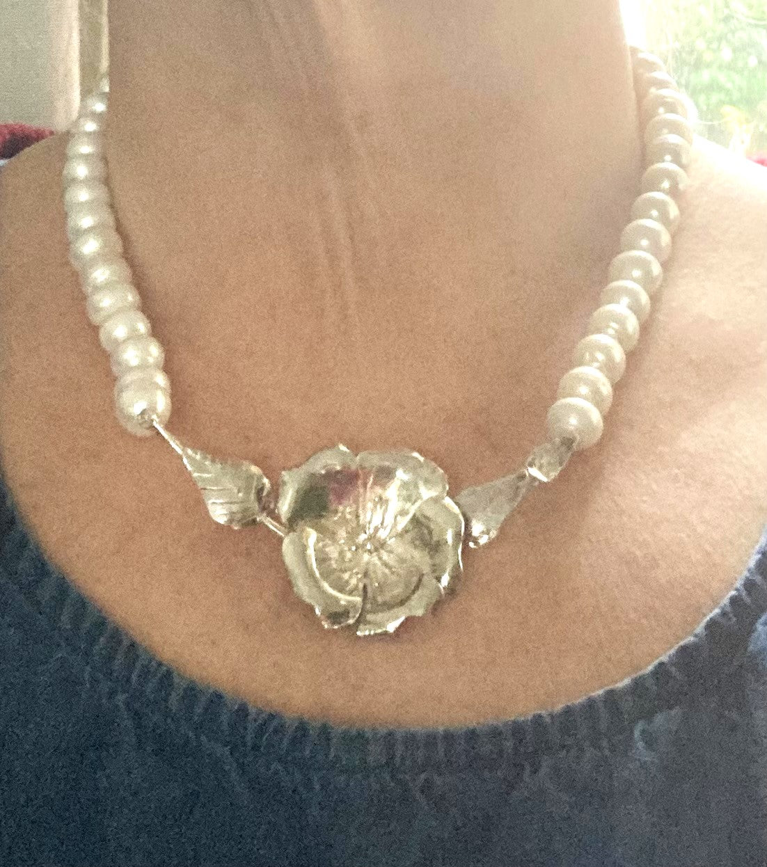 Freshwater Pearl and Rose Statement Necklace