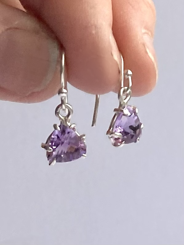 Amethyst Trillion Claw Set Drop Earrings