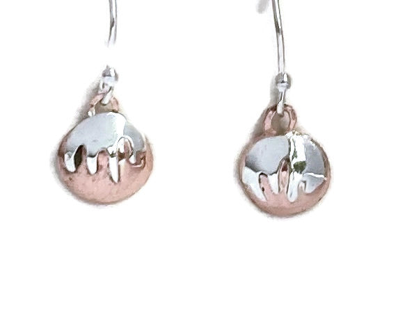 Fun Festive Christmas Pudding and Custard Copper and Silver Drop Earrings