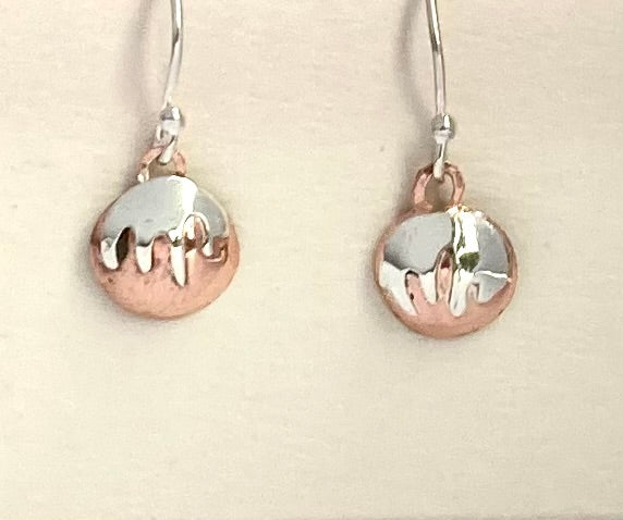 Fun Festive Christmas Pudding and Custard Copper and Silver Drop Earrings