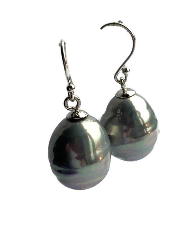 Large Grey Pearl Drop Earrings