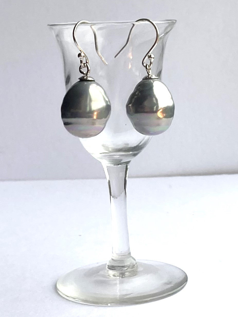 Large Grey Pearl Drop Earrings