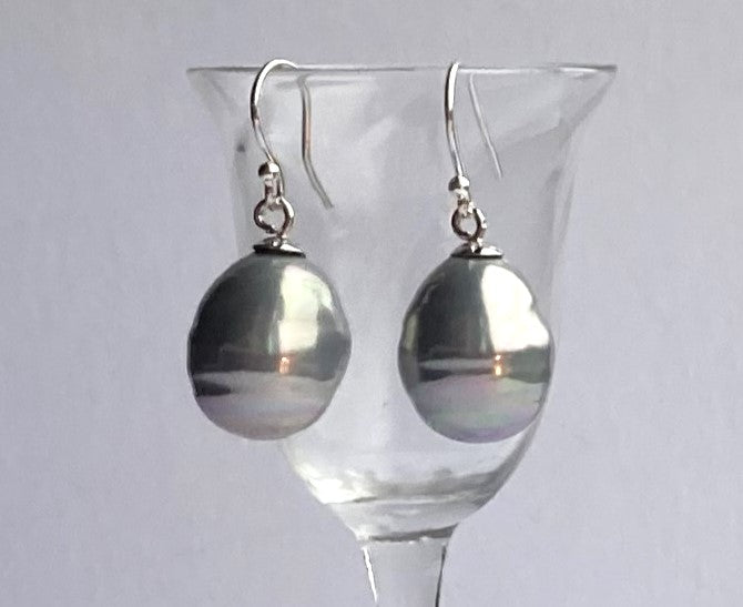 Large Grey Pearl Drop Earrings