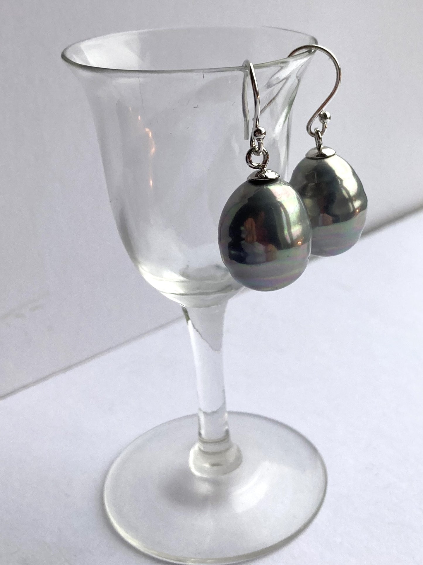 Large Grey Pearl Drop Earrings