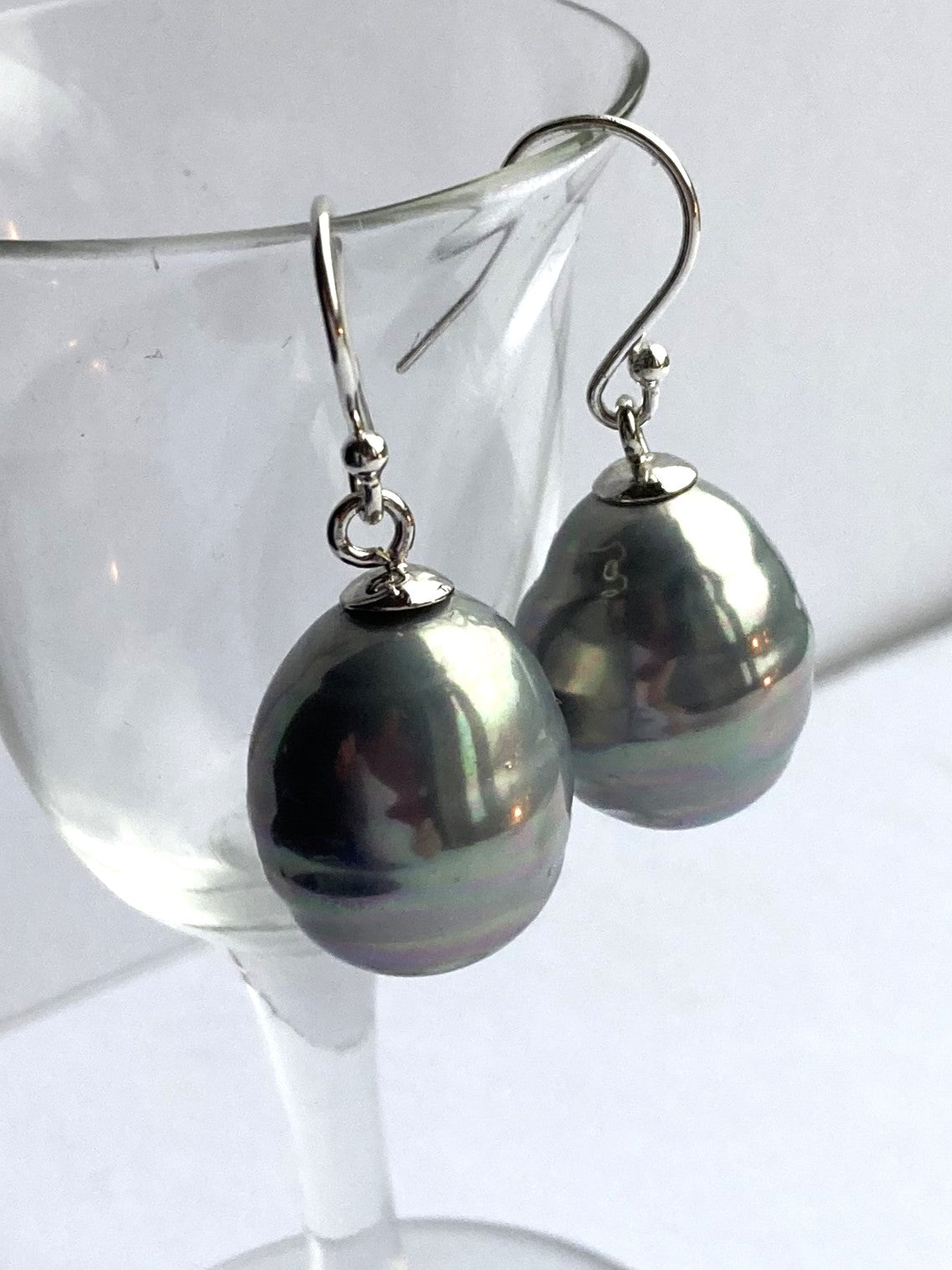 Large Grey Pearl Drop Earrings