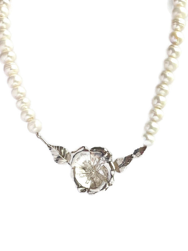 Freshwater Pearl and Rose Statement Necklace