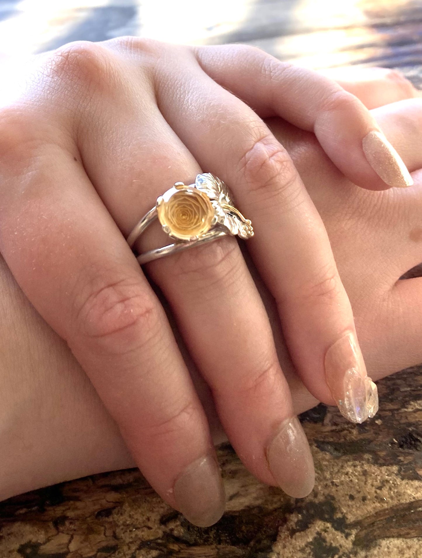 Citrine Rose de France Hibiscus cocktail ring