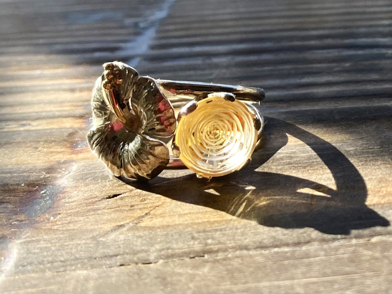 Citrine Rose de France Hibiscus cocktail ring