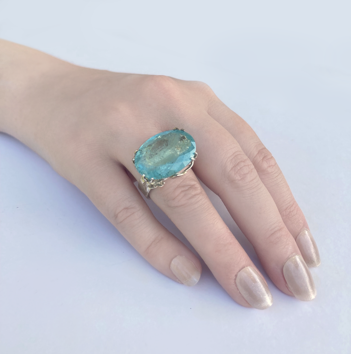 Always in Bloom - Rambling Rose Aquamarine Cocktail Ring